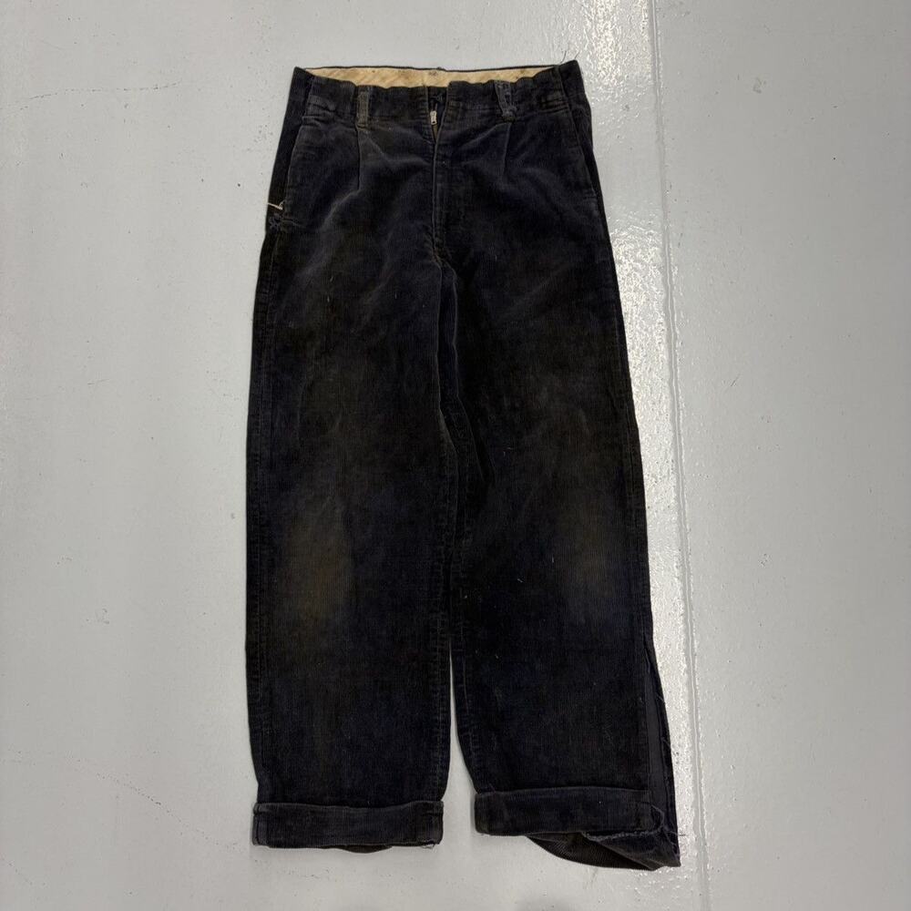 Vintage 40s Navy Faded Drop Loop Workwear Corduroys 26x25